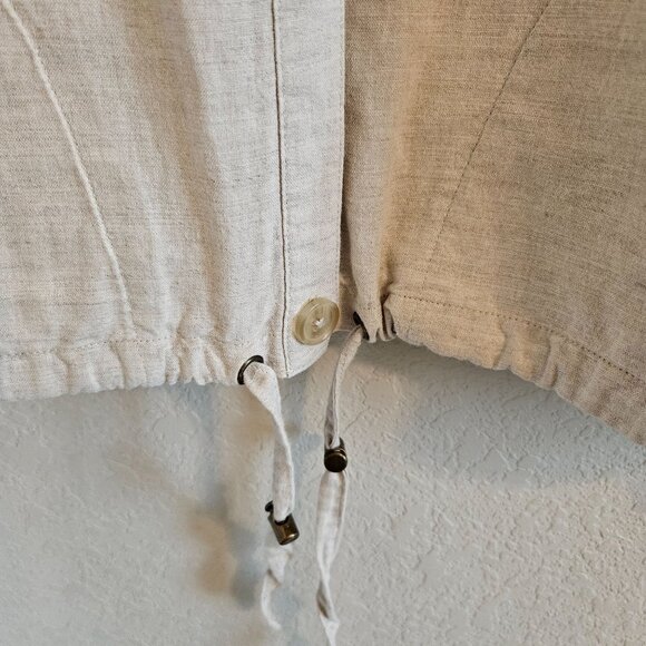 Liz Claiborne Woman Size L  Linen Blend Shacket Beige Roll Tag Sleeve Minimal - Picture 4 of 7